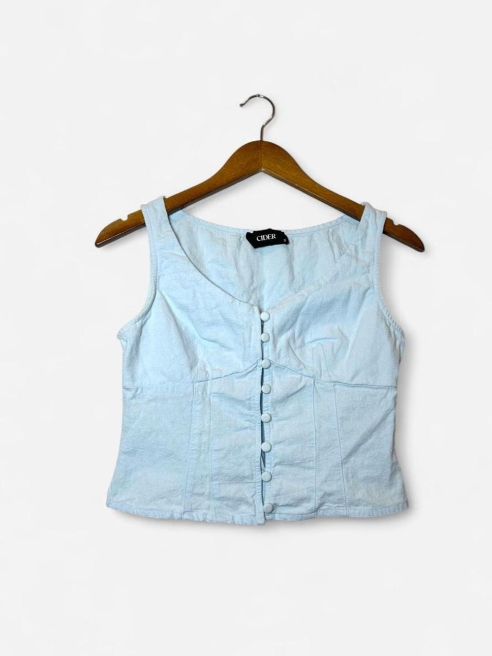 Cider Light Blue 100% Cotton Button-Front Sleeveless Blouse